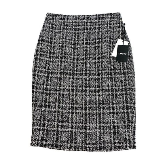 DKNY Tweed Pencil‎ Skirt 2 XS Black White Plaid - Picture 1 of 10